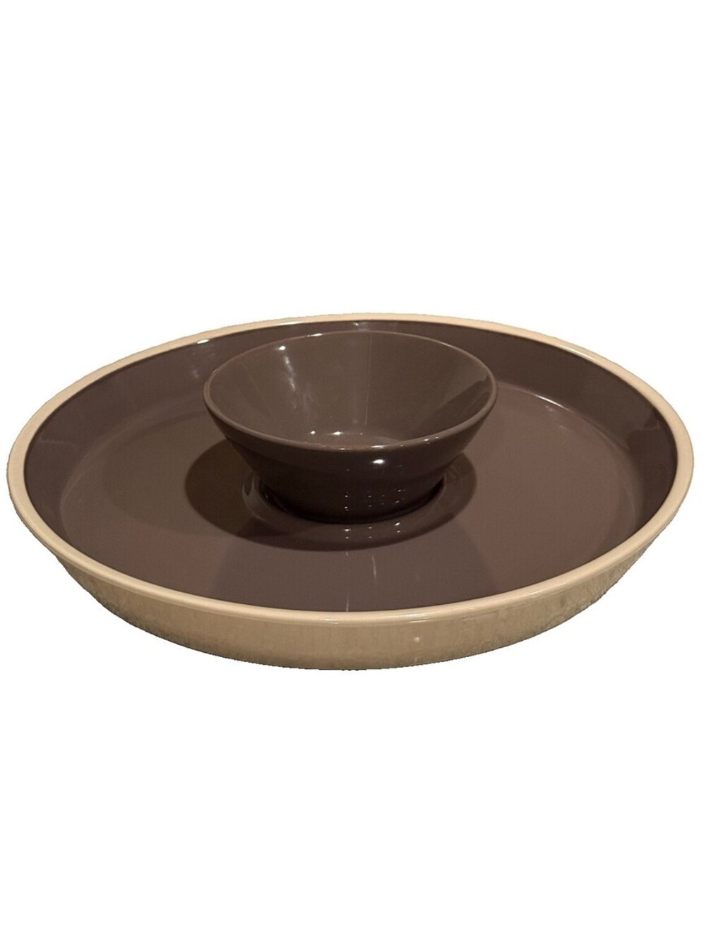Pampered Chef Chip & Dip Set Glazed Stoneware Graystone Sandstone RETIRED EUC